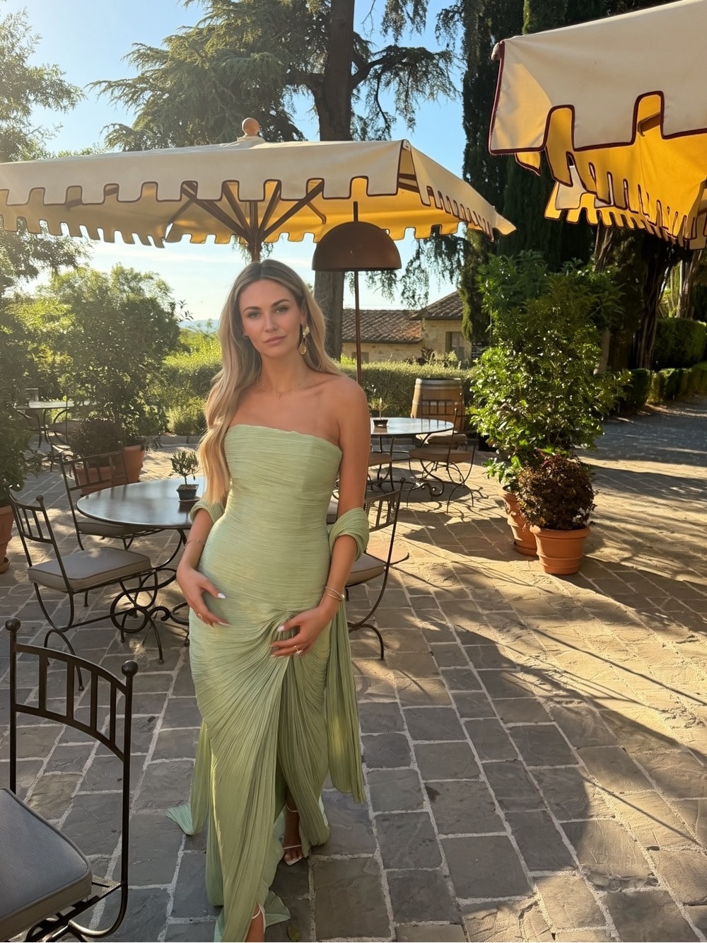Strapless Sage Green Evening Gown